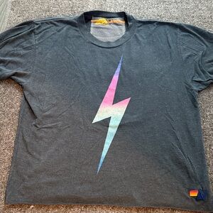 Aviator Nation Gray Rainbow Lightning Bolt T-Shirt Size M